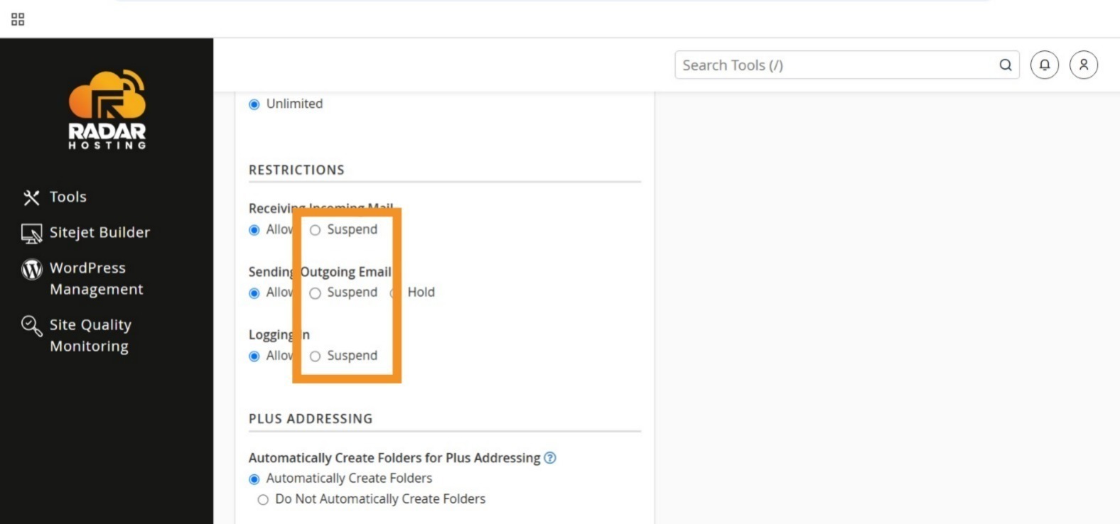 cara suspend email di cpanel